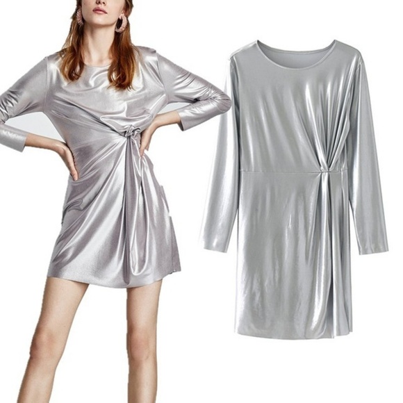 Zara metallic silver mini dress. - Picture 4 of 8